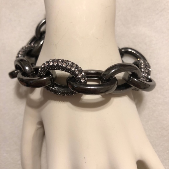 Gunmetal color bracelet w/ rhinestones - Picture 3 of 6